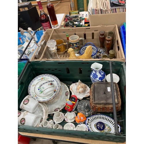 535 - 10 crates of assorted collectables including dolls, figurines, brass wares, steins, boxed Wedgwood C... 