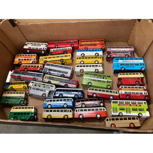 537 - 85 unboxed diecast models of buses and coaches including Dinky, LLedo, Corgi, EFE etc and 2 trays of... 