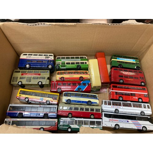 537 - 85 unboxed diecast models of buses and coaches including Dinky, LLedo, Corgi, EFE etc and 2 trays of... 