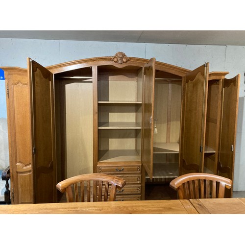 142 - French mahogany carved Armoire with shelves and hanging rails to the interior 206H 260W 61D (splits ... 