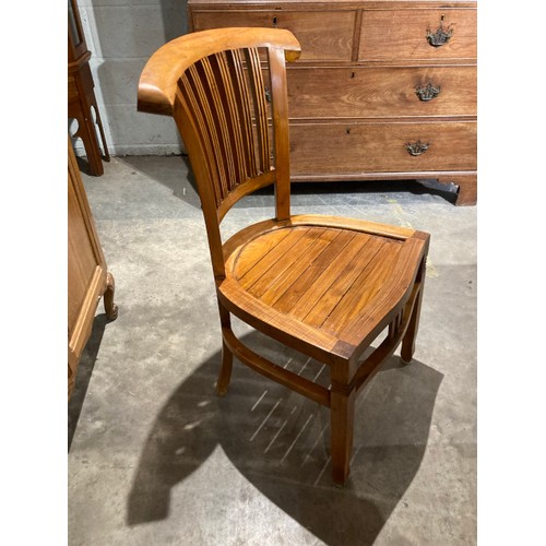 135 - Good quality oak extending dining table 79H 168-260W 91D and 6 Raft Langley teak chairs