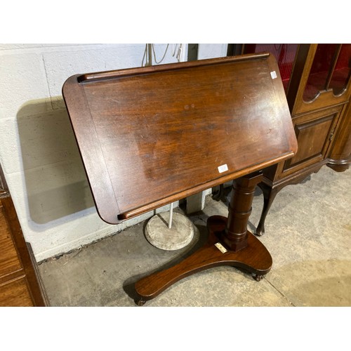 136 - Victorian mahogany 'Carters Literary Machine, London' reading table 89H 83W 42D