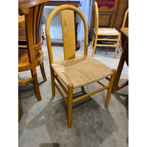 128 - 8 Annig Sarian for Montina, Italy beech, rush seated Bentwood chairs and a matching drop leaf table ... 