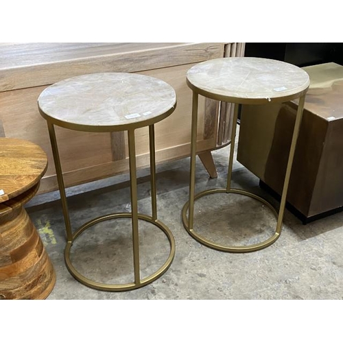 163 - 2x Greta Rose Quartz End Tables 60H 40cm diameter (both as found)