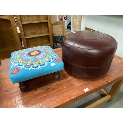 175 - Myakka Indian footstool and a burgundy leather footstool