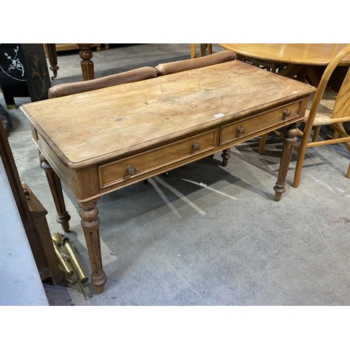 193 - Victorian pine two drawer kitchen table 69H 121W 52D