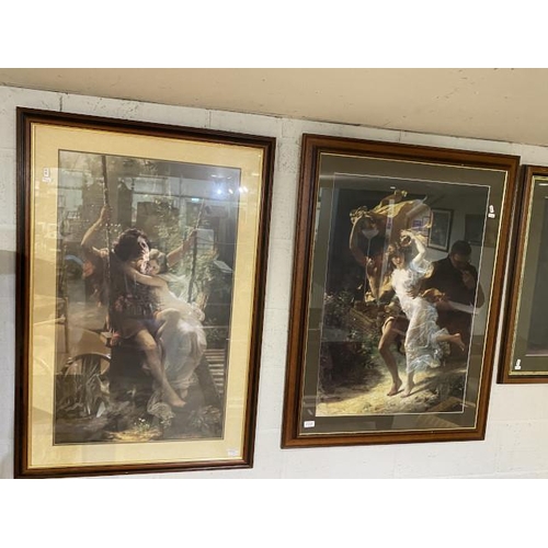 197 - 2 mahogany framed coloured prints by Pierre Auguste Cot 'The Storm' 116 x 78cm & 'Springtime' 112 x ... 