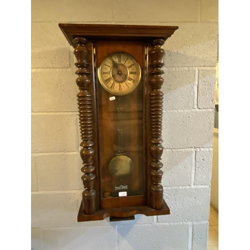 258 - Victorian mahogany Vienna wall clock with pendulum & key 44W 84H 17D