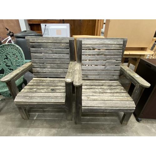 34 - 2 teak garden chairs 93H 67W