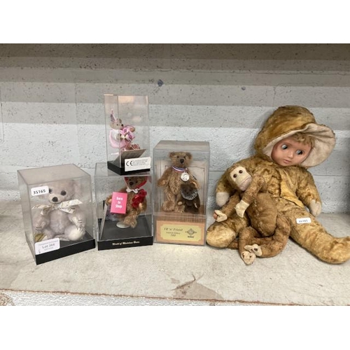 366 - Vintage soft bodied doll, vintage stuffed monkey, TR 'n' Friend Limited Edition 114/500, World Of Mi... 