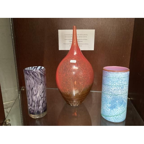 398 - 2 signed art glass cylindrical vases, one believed to be Taylor Backes & a Phil Atrill style art gla... 