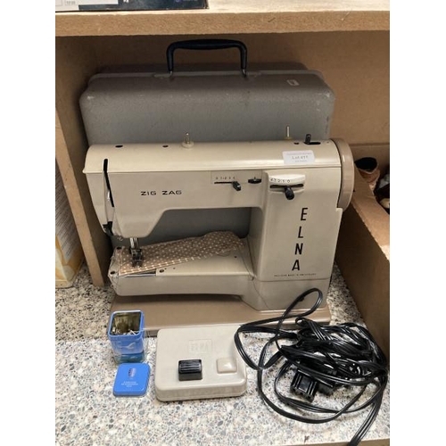 411 - Cased Elna 'Zig Zag' electric sewing machine with foot pedal/ mains lead