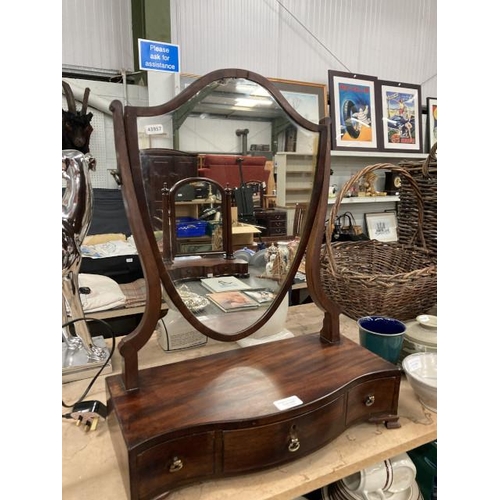 429 - Georgian mahogany 3 drawer dressing mirror, restoration to top of frame 44W 59H 20D