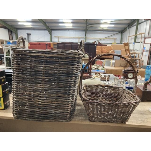 442 - Willow wicker log basket 39cm Square 45H & a willow wicker gathering basket