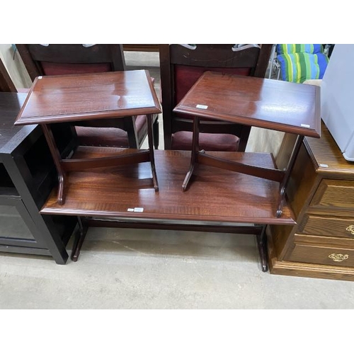 53 - G Plan nest of three mahogany tables 48H 110W 50D and 2x 44H 49W 39D