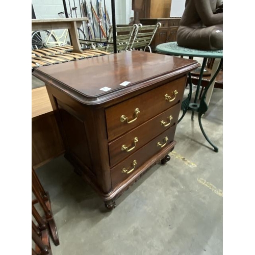 59 - Mahogany three drawer chest with brass handles 72H 65W 45D