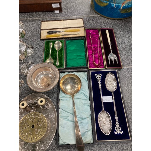 220 - Good collection of silver plate inc. candelabra, sauce boats, ladle, dishes, ice bucket, champagne b... 