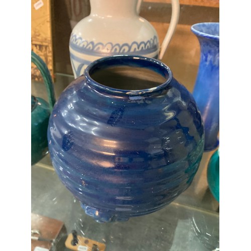 421 - 8 blue/turquoise vase/jugs inc. Ruskin, Dunmore, Royal Lancastrian, Royal Doulton etc. (Some with ch... 