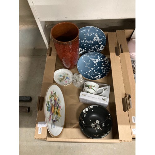 474 - 12 boxes of assorted collectables including decorative plates, vases, cut glass bowls, coffee cans a... 