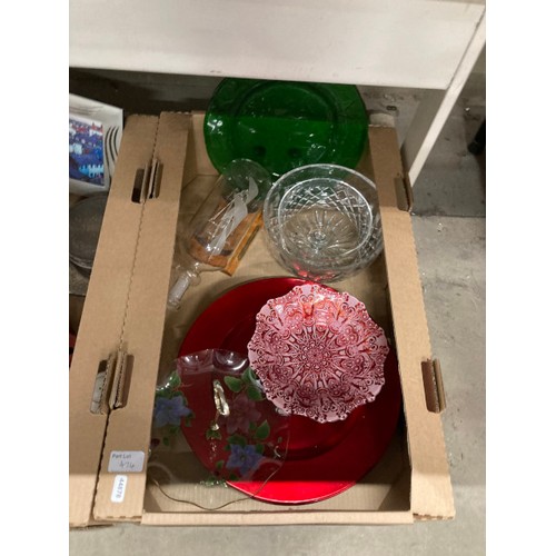 474 - 12 boxes of assorted collectables including decorative plates, vases, cut glass bowls, coffee cans a... 