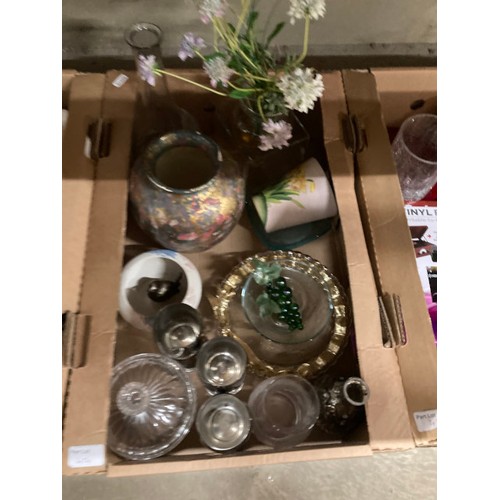 474 - 12 boxes of assorted collectables including decorative plates, vases, cut glass bowls, coffee cans a... 