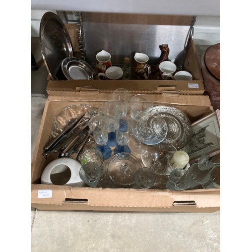 474 - 12 boxes of assorted collectables including decorative plates, vases, cut glass bowls, coffee cans a... 