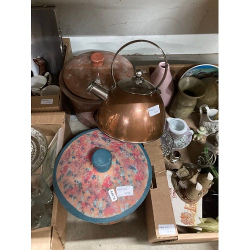 474 - 12 boxes of assorted collectables including decorative plates, vases, cut glass bowls, coffee cans a... 