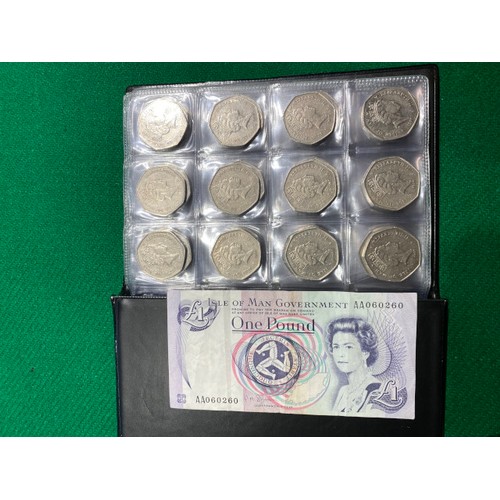 282 - Album of various Isle of Man and Guernsey circulated 50p's including Isle of Man Motorbike Race 1997... 