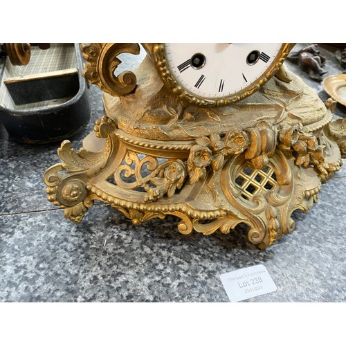 238 - 19th century ornate gilt figurine mantel clock with key (key in cabinet, untested)