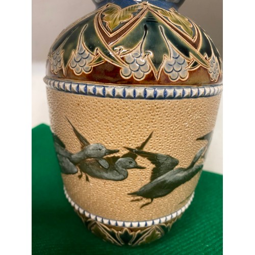 261 - Pair of Doulton Lambeth pottery vases by Florence Barlow both decorated with pate-sur-pate birds in ... 