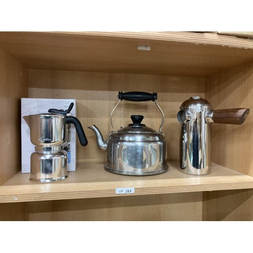 281 - AGA 2008 stainless steel kettle, FREVD French stainless steel coffee press/cafetiere & a boxed Lagos... 