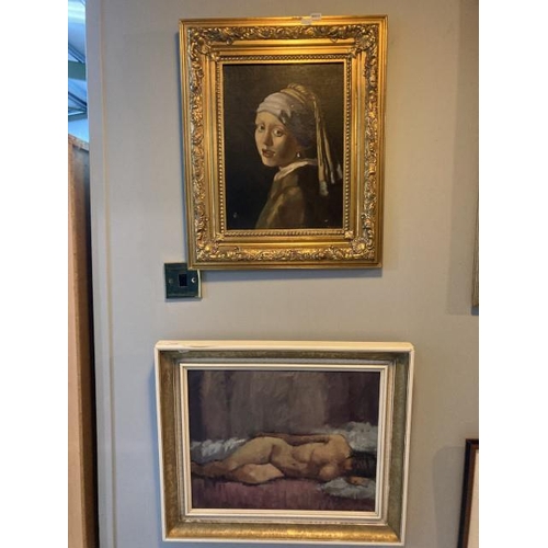 289 - Gilt framed 'Girl with the pearl earring' oleograph signed Francis Hopkins after Johannes Vermeer 59... 