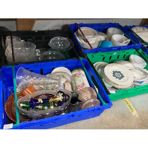 460 - 16 crates of pottery, glassware, kitchen wares, part tea/dinner sets inc. Alfred Meakin, Royal Doult... 