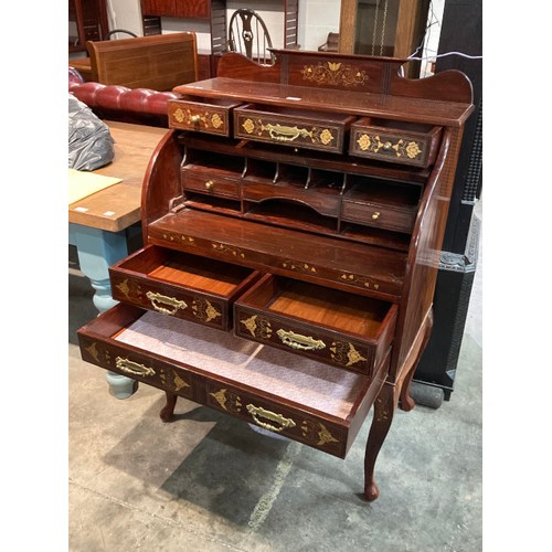 120 - Reproduction mahogany with brass inlay cylindrical bureau 122H 81W 52D