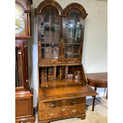 123 - Queen Anne style walnut bureau bookcase 212H 87W 55D