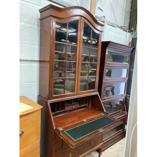 178 - Queen Anne style mahogany bureau bookcase 220H 89W 45D