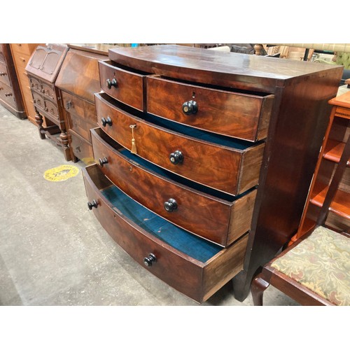 162 - 19th century mahogany bow fronted chest of drawers 107H 107W 58D