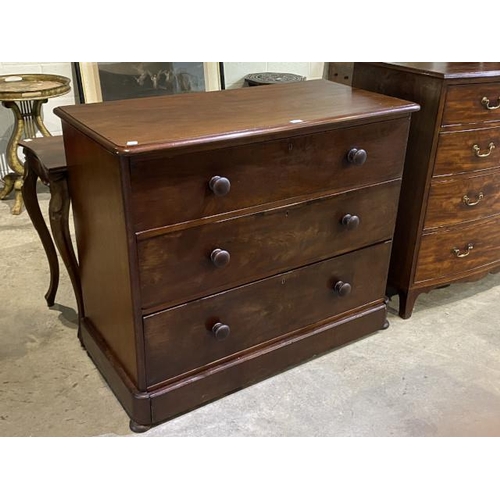 127 - Victorian mahogany three drawer chest 95H 115W 55D