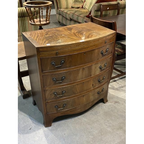 131 - Bow fronted mahogany Batchelors chest 83H 76W 47Dn (top as found)