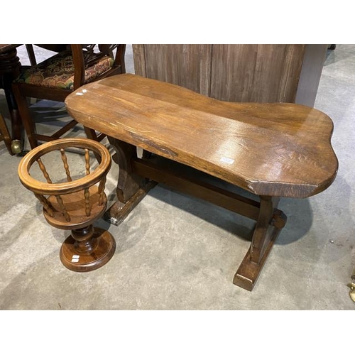 133 - Mahogany planter 47H 31cm diameter and an oak refectory coffee table 57H 105W 50D