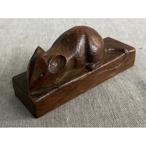 249 - Robert 'Mouseman' Thompson carved oak signature mouse, 9.5cm wide, 3cm deep & 4.5cm high