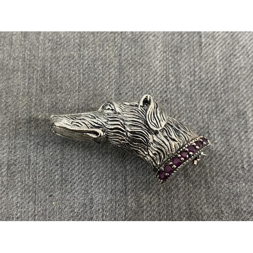 257 - Silver stone set dog brooch