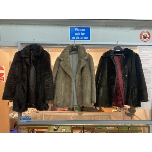 416 - 3 simulated fur jackets - Miss Selfridge size S, light coloured chest 107 chest 75 long cm & brown 1... 