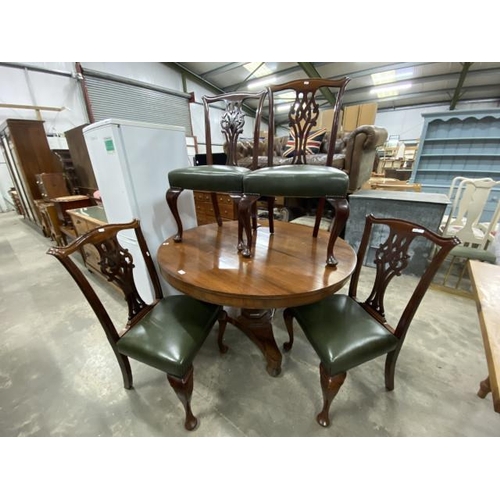 61 - Victorian mahogany pedestal breakfast table 77H 127cm diameter and 4 mahogany chairs