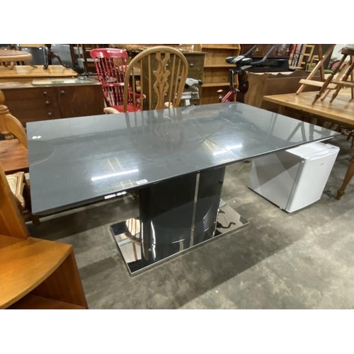 94 - Contemporary table with grey tempered glass top 77H 160W 90D