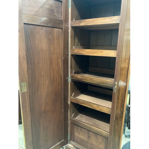 57 - Victorian mahogany triple wardrobe with hanging rail and sliding drawers to the interior 205H 182W 5... 