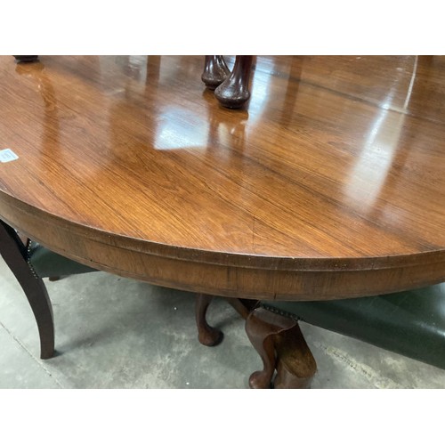 61 - Victorian mahogany pedestal breakfast table 77H 127cm diameter and 4 mahogany chairs