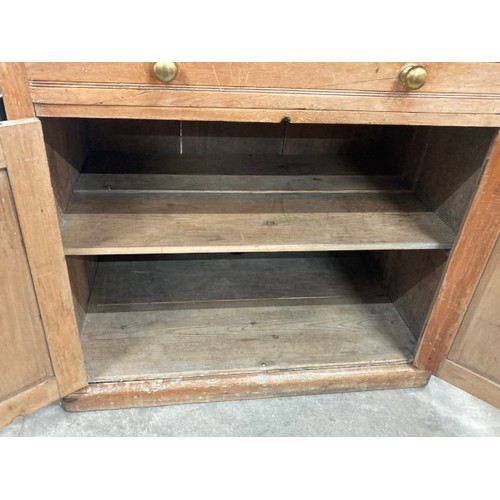 166 - Victorian pine bookcase on cupboard with one drawer 199H 100W 62D (splits into 2 sections)