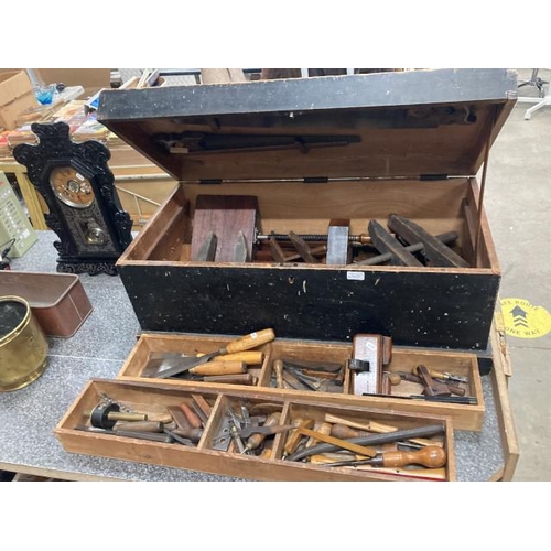 270 - Large wooden tool chest containing lots of wood working tools