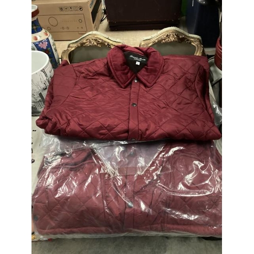 514 - 2 Dominic Shortle London quilted jackets in maroon (size L) (new)